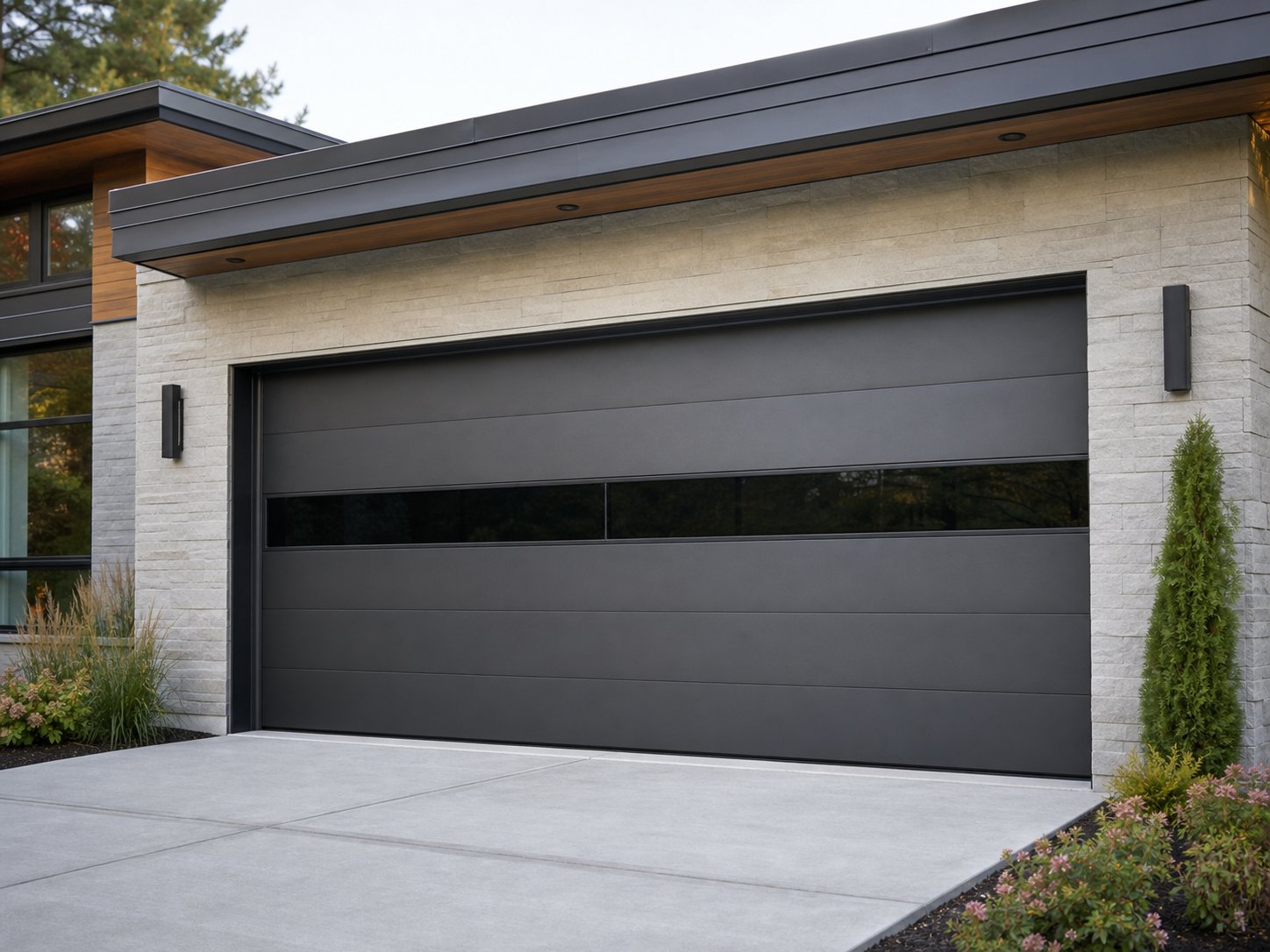 Black Garage Door with Glass Band Style inspiration